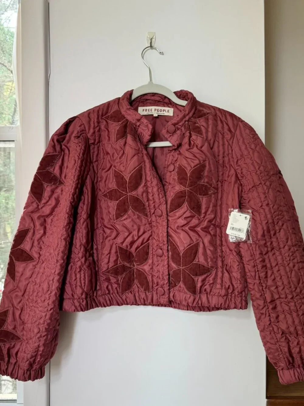NWT Free People Quinn Quilted Cropped Jacket Marsala Red XS